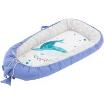Nid de Bébé, Baleine-Minky Bleu Foncé, 90x50 cm, 100% Coton, Couverture Douillette, 2 Faces, Housse Amovible, Cocon Bébé Portable, Antiallergique,