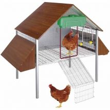 Nid pour Poules 164x133x130 cm Poulailler en Tôle Galvanisée et Maille Électrosoudée Mangeoires, Abreuvoir, Rampe 12 Poule
