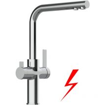 Vizio - niederdruck 3 Wege Wasserhahn Küchenarmatur Spültischmischer, Verchromt mit 360° schwenkbarem L-Auslauf - vzfc Linie