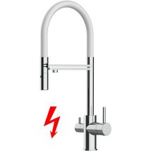 NIEDERDRUCK 3 Wege Wasserhahn Küchenarmatur Spültischmischer, Verchromt mit 360° schwenkbarem Auslauf, abnehmbare 2 strahl Handbrause, Flex-Schlauch