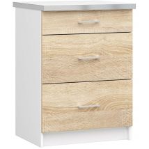 Akord - Küchenschrank lima modular S60 Schubladenunterschrank Weiß 60 cm 3 Schubladen Front Sonoma-Eiche B60 x H82 x T44,5 cm