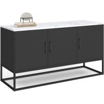 Niedriges Sideboard 113 cm alaska 3 Türen schwarz Platte Marmoreffekt weiß