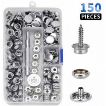 Niemals verwendet] Packung mit 150 Marine-Qualitäts-Polster-Canvas-Zubehör, Edelstahl, 10 mm, Bootsdeck-Druckknöpfe, Schraubverschlüsse mit Werkzeug