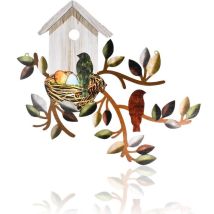 Odipie - niemals verwendet] Wanddekoration mit Metallvögeln, Wanddekoration für draußen, hängender Metallbaum mit Vogelhaus, Wanddekoration für den