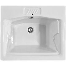 Lavatoio in ceramica 61x51 nilo con Mobile Domina Bianco e Tavola in Legno