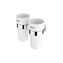 Keira - Coupelles pour brosse à dents et dentifrice avec support, céramique blanche/chrome ke 22058DKN-26 - Nimco