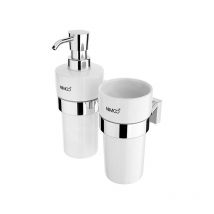 Nimco - Keira - Distributeur de savon et gobelet avec support, céramique blanche/chrome ke 2205831KN-26