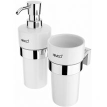 Keira - Seifenspender und Glas mit Halter, weiß Keramik / schwarz matt ke 2205831KN-26 - Nimco