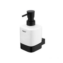 Nimco Kibo - Distributeur de savon en céramiquem avec support, 250 ml, blanc / noir mat Ki-14031K-T-90