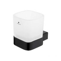 Nimco Kibo - Zahnbürste und Zahnpastadose mit Halter, Milchglas/schwarz matt Ki-14058C-90