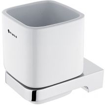 Maya - Pot à brosse à dents et à dentifrice avec support, céramique blanche/chrome ma 29058K-26 - Nimco