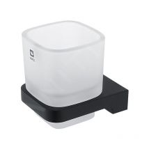 Nimco Maya - Pot à brosse à dents et à dentifrice avec support, verre dépoli/noir mat MAC 29058C-90