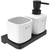 Nimco Maya - Seifenspender und Becher mit Halter, weiß/schwarz MAC 2905831K-T-90