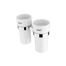 Unix - Coupelles pour brosse à dents et dentifrice avec support, céramique blanche/chrome un 13058DKN-26 - Nimco