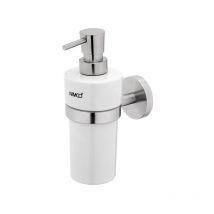 Unix - Distributeur de savon en céramique avec support, blanc/acier inoxydable tranché unm 13031KN-T-10 - Nimco