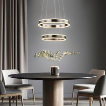 Hängeleuchte Ringe Esszimmerlampe verstellbar dimmbar Pendelleuchte silber led, Metall Kunststoff, 27W 2160lm warmweiß, DxH 40x150 cm