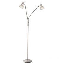 Led Stehleuchte 2-f.Daytona Nickel,Glas alab. Weiss incl.2xE14,3W,LED H:152cm,Glas 10cm,mit Flexarm getrennt schaltbar