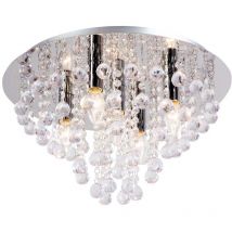 Nino Leuchten - Plafonnier London chrome pol., Avec rideau en verre transparent pour 5xE14, max.40W, d: 46cm, h: 22cm faux