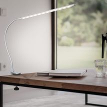 Lampada A Led A Morsetto Da Tavolo Lampada Da Tavolo Regolabile Argento, Metallo, 1x Led Bianco Caldo, Lxh 38x60 Cm