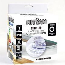 Striscia led 1 metro bianco neutro 4000K con interruttore, IP20 solo per uso interno - Nityam
