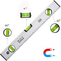 Niveau à bulle 40 cm, niveau à bulle magnétique avec 3 fioles bien visibles Boîtier en aluminium, embouts robustes pour horizontal vertical et 45 ,