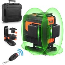 Todot - Niveau laser 3 x 360 degrés Outil laser à lignes croisées vertes à nivellement automatique avec télécommande, mode impulsion, base magnétique