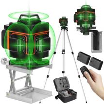 Meterk - Laser-Wasserwaage, 360° 4D, 16 grüne Linien, selbstnivellierend um 3°, steuerbar per Fernbedienung, mit 2 Batterien und 1,2 m Teleskopstativ