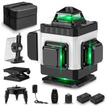 Onevan - Nivel láser verde 4D 16 líneas, Horizontal/Vertical 360°,IP54 Con mando a distancia y maletín de transporte - LK-804
