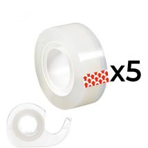 Geko - Pack de 5 Rollos de Cinta Adhesiva Transparente (15mm x 10m) + 1 Dispensador edm
