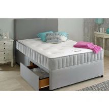 Divan Fabric Bed with Headboard and Open Sprung Memory Foam - 2 Drawers Same Side - 3ft