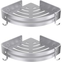 Neige - No Drilling Shower Shelf Aluminum Self Adhesive Shower Corner Shelf with 2 Rustproof Hooks for Bathroom Silver