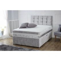 Furniturestop - Divan Bed Crushed Silver Velvet Fabric Bed + Mattress - No Mattress - 2 Drawers Foot End-4ft6
