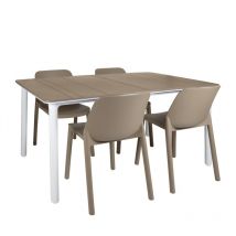 NOA160-ONE Chaise-Table Intérieur, Extérieur Set 4+1 Blanc/Sable - Sable - Garbar
