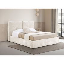 Noah - Lit coffre en tissu bouclette doux beige 140x190 cm noah