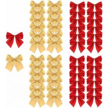 Noeud pour Sapin de Noel Noeud de Ruban de Noël Ornements 48 Pièces Noeud Papillon Rouge Or Noel Decoration de Sapin Noel Décoration Cadeau Noel