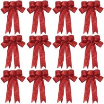 Noeuds à paillettes de Noël,12 pièces de ruban de Noël rouge noeuds de guirlande de Noël noeuds d'arbre de Noël noeuds de ruban cadeau pour les