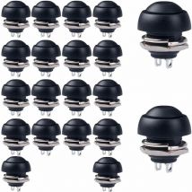 Noir 20pcs 12mm Mini Momentané Interrupteur À Bouton Poussoir, Bouton Poussoir Étanche,1A 250VAC / 3A 125VAC Rond Interrupteur À Bouton Poussoir,