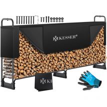 Tagère à bois de cheminée en métal Étagère à bois de chauffage extérieure Cadre en acier + couverture & gants Abri à bois de cheminée 200kg Stockage