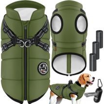 Veste pour chien Manteau pour chien avec harnais 45 sacs à crottes + distributeur inclus Veste d'hiver pour chien doublée et imperméable Gilet