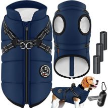 Veste pour chien Manteau pour chien avec harnais 45 sacs à crottes + distributeur inclus Veste d'hiver pour chien doublée et imperméable Gilet