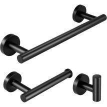 Noir Mat De Salle De Bain Ensemble De Barres D'accessoires Porte-Serviettes à Main Rails De Support D'anneau Mural/Crochet en Inoxydable 3 Pièces,