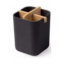 Noir) Porte-Brosse à Dents en Bambou, Naturellement écologique, Pot de Brosse à Dents antibactérien pour Salle de Bain, Gobelet à Brosse à Dents