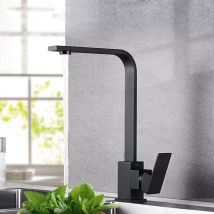 Robinet de Cuisine Pivotant à 360° Bec Forme de l, Haute Pression, Mitigeur Monocommande Robinet pour Barre Salle de Bain, en Acier Inoxydable, Noir