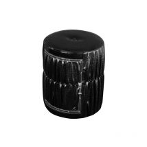 Noir - Round Drum Storage Stool / Pouffe - Black - Black