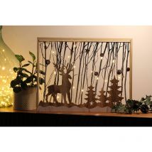 Kontarboor - Village de noël, Scène de Noël Lumineuse led lumière blanche chaude, cerfs dans la forêt, 37 cm x 5,5 x 18 H.Paysage de Noël.