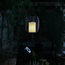 Noma - Solar Black Mesh Cage Style Stake Light Candle Lantern Garden led