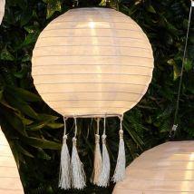 Noma - Solar Small Round White Mandarin Chinese Hanging Lantern Light Garden 20cm