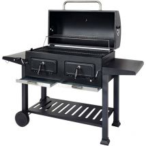 HHG - non utilizzato] Barbecue bbq braciere doppia griglia con ripiani e ruote 863 acciaio 110x153x60cm nero
