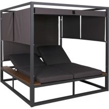 HHG - non utilizzato] Lettino doppio reclinabile da esterno con parasole 345b xl Bali 200x200x200cm alluminio tessuto grigio scuro