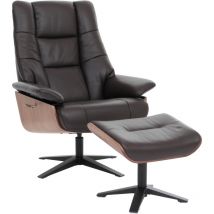 [NON UTILIZZATO] Poltrona relax MCA con poggiapiedi HHG-240, sedia reclinabile, vera pelle legno, marrone